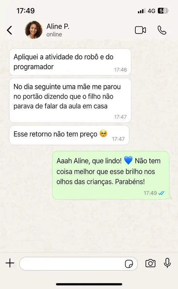 Depoimento de Aline P. via WhatsApp