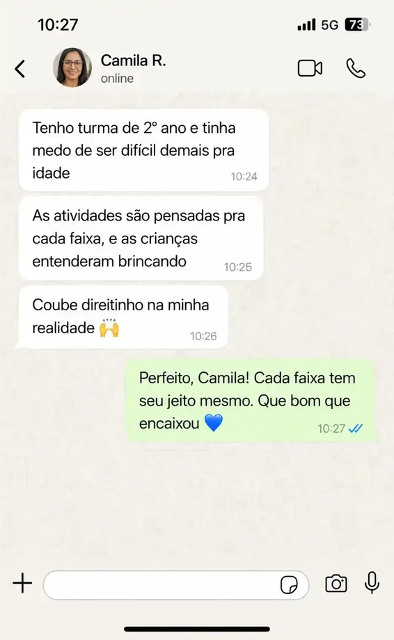 Depoimento de Camila R. via WhatsApp