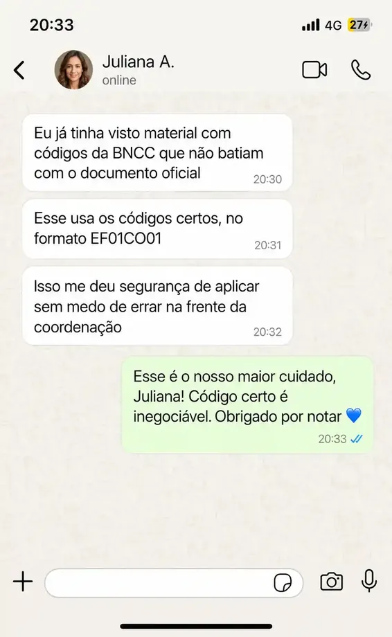 Depoimento de Juliana A. via WhatsApp